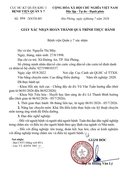 Thông báo xác nhận hoàn thành quá trình thực hành